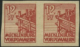 MECKLENBURG-VORPOMMERN 36ydU Paar **, 1946, 12 Pf. Braunrot, Graues Papier, Ungezähnt, Im Waagerechten Paar, Diagonaler  - Autres & Non Classés