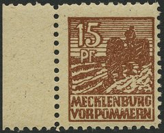MECKLENBURG-VORPOMMERN 37ybb **, 1946, 15 Pf. Schwärzlichgelbbraun, Graues Papier, Pracht, Gepr. Kramp, Mi. 180.- - Sonstige & Ohne Zuordnung