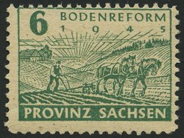 PROVINZ SACHSEN 85yaA **, 1945, 6 Pf. Grün Fallende Papierstreifung, Vierseitig Gezähnt, Pracht, Gepr. Dr. Jasch, Mi. 11 - Andere & Zonder Classificatie