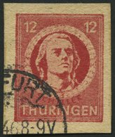 THÜRINGEN 97AXaqU O, 1945, 12 Pf. Karminrot, Vollgummierung, Graues Kartonpapier, Ungezähnt, Pracht, Gepr. Ströh, Mi. 12 - Sonstige & Ohne Zuordnung