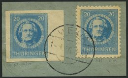 THÜRINGEN 98BXp1 BrfStk, 1945, 20 Pf. Preußischblau, Ungezähnt, Vollgummierung, Dickes Papier, Steigende Papierstreifung - Altri & Non Classificati