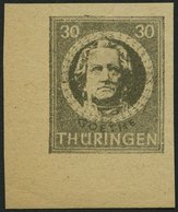 THÜRINGEN 99BXaw **, 1945, 30 Pf. Olivgrau, Ungezähnt, Vollgummierung, Dickes Papier, Untere Linke Bogenecke, Pracht, At - Autres & Non Classés