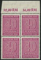 WEST-SACHSEN 136Xc VB **, 1945, 40 Pf. Lebhaftrotlila, Wz. 1X, Im Viererblock Vom Oberrand, Pracht, Gepr. Dr. Jasch, Mi. - Autres & Non Classés