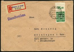 ALLGEMEINE-AUSGABEN 211aPOR BRIEF, 1948, 84 Pf. Lebhaftgrün, Plattendruck, Oberrandstück, Einzelfrankatur Auf Einschreib - Andere & Zonder Classificatie