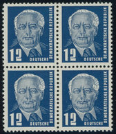 DDR 323vaXII VB **, 1952, 12 Pf. Dunkelviolettultramarin Pieck, Gestrichenes Papier, Wz. 2XII, Im Viererblock, Postfrisc - Other & Unclassified