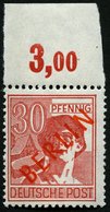BERLIN 28POR **, 1949, 30 Pf. Rotaufdruck, Plattendruck, Oberrandstück, Nicht Duchgezähnt, Pracht, Gepr. Schlegel, Mi. 3 - Autres & Non Classés