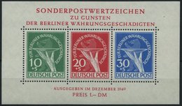 BERLIN Bl. 1III **, 1949, Block Währungsgeschädigte Mit Abart Grüner Punkt Rechts Am Handgelenk, Pracht, Mi. 2500.- - Autres & Non Classés