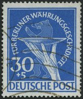 BERLIN 70I O, 1949, 30 Pf. Währungsgeschädigte Mit Abart Senkrechter Schraffierungstrich In Der Opferschale, Teils Welle - Sonstige & Ohne Zuordnung