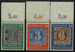 BUNDESREPUBLIK 113-15 **, 1949, 100 Jahre Briefmarken Vom Oberrand, Prachtsatz - Andere & Zonder Classificatie