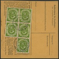 BUNDESREPUBLIK 138 BRIEF, 1954, 90 Pf. Posthorn Im Fünferblock Rückseitig Mit 20 Pf. Zusatzfrankatur Auf Paketkarte Aus  - Altri & Non Classificati