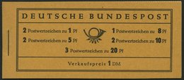MARKENHEFTCHEN MH 4Xv **, 1958, Markenheftchen Heuss/Ziffer, Deckel Dunkelchromgelb, Pracht, Mi. 100.- - Autres & Non Classés