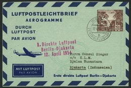 ERST-UND ERÖFFNUNGSFLÜGE 2472A BRIEF, 12.4.54, Berlin-Djakarta Auf Luftpostleichtbrief! (ohne Mitteilungen), Pracht, RR! - Cartas & Documentos