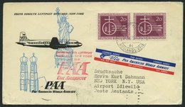 ERST-UND ERÖFFNUNGSFLÜGE 2511 BRIEF, 31.10.55, München-New York, Frankiert Mit 2x Bund Nr. 216 (Mehrfachfrankatur), Brie - Storia Postale