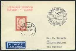 DEUTSCHE LUFTHANSA 27 BRIEF, 16.5.1955, München-London, Brief Aus Schweden, Pracht - Oblitérés