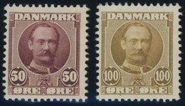 1905/7, 50 Und 100 Ø König Frederik VIII, Falzrest, 2 Prachtwerte, Mi. 170.- -> Automatically Generated Translation: 190 - Oblitérés