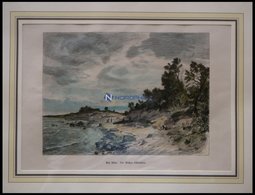 ALSEN, Am Strand, Kolorierter Holzstich Von G.Schönleber Von 1881 - Lithografieën