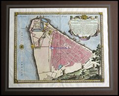 HELSINGØR, Sehr Dekoratiber Grundrißplan Der Stadt Und Der Festung Cronenburg - Auf Dem Öresund - Schlachtschiffe Der Sc - Lithographien