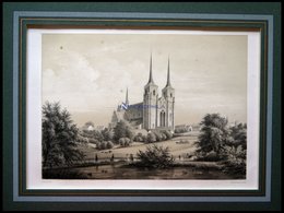 ROSKILDE (Roeskilde Domkirke), Die Domkirche, Lithographie Mit Tonplatte Von Alexander Nay Bei Emil Baerentzen, 1856, Mi - Lithographies