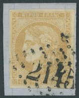 FRANKREICH 40a BrfStk, 1870, 10 C. Gelbbraun, Nummernstempel 2145, Prachtbriefstück - Otros & Sin Clasificación