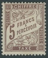 1884, 5 Fr. Rotbraun, Feinst (stärkere Falzreste Und Kleiner Eckbug), Mi. 650.- -> Automatically Generated Translation:  - Postage Due