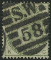 GROSSBRITANNIEN 77 O, 1884, 4 P. Dunkelgraugrün, Nummernstempel S.W.58, Pracht, Mi. 160.- - Other & Unclassified