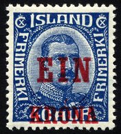 ISLAND 121 *, 1926, 1 Kr. Auf 40 A. Blau, Falzreste, Pracht, Facit 1300.- Skr. - Autres & Non Classés