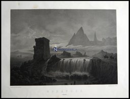 GODAFOSS (Godafoss), Wasserfall Bei Mondschein, Lithographie Mit Tonplatte Von Alexander Nay Nach Emanuel Larsen Bei Emi - Lithographien