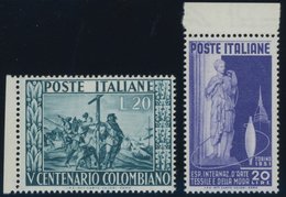 ITALIEN 832/3 **, 1951, Textilausstellung Und Kolumbus, Postfrisch, 2 Prachtwerte, Mi. 60.- - Oblitérés