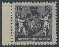 LIECHTENSTEIN 52B **, 1921, 15 Rp. Schwarzgrauviolett, Gezähnt L 121/2, Postfrisch, Herstellungsbedingte Unregelmäßige Z - Sonstige & Ohne Zuordnung