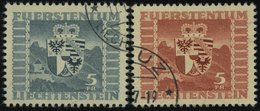 LIECHTENSTEIN 243,252 O, 1945/7, 5 Fr. Wappen, 2 Prachtwerte, Mi. 105.- - Otros & Sin Clasificación