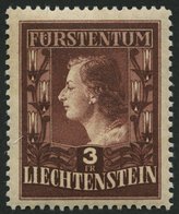 LIECHTENSTEIN 305A **, 1951, 3 Fr. Fürstin Gina, Gezähnt L 121/2:12, Feinst (Gummi Leicht Getönt), Mi. 260.- - Altri & Non Classificati