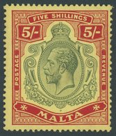MALTA 51 *, 1917, 5 Sh. Rot/grün Auf Gelb, Falzrest, Pracht, Mi. 110.- - Oblitérés