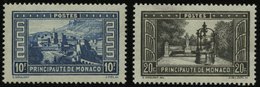 MONACO 135/6 *, 1933, 10 Und 20 Fr. Bauwerke, Falzreste, 20 Fr. Waagerechte Bugspur Sonst Pracht - Autres & Non Classés