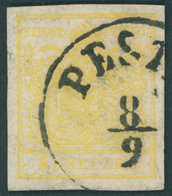 ÖSTERREICH BIS 1867 1Ya O, 1854, 1 Kr. Gelb, Maschinenpapier, Type III, Maschiges Papier, K1 PEST(H), Pracht, Fotobefund - Usati