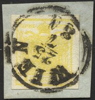 ÖSTERREICH 1Ya BrfStk, 1854, 1 Kr. Gelb, Maschinenpapier, K1 WIEN, Riesenrandig, Kabinettbriefstück - Oblitérés