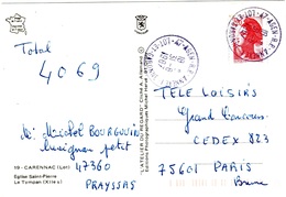 AGEN RP ANNEXE 1 Lot Et Garonne 47 Carte Postale Ob 31 8 1987 2,20 F Liberté Rouge Yv 2427 Timbre De Carnet - Covers & Documents