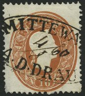 ÖSTERREICH 21 O, 1860, 10 Kr. Braun, Ovalstempel MITTEWALD A.D. DRAU (handschriftliches Datum), Feinst (dünner Rand) - Oblitérés