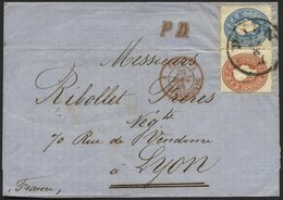 ÖSTERREICH 21/2 BRIEF, 1861, 10 Kr. Braun Und 15 Kr. Blau Auf Brief Von WIEN Nach Lyon, Pracht - Usati