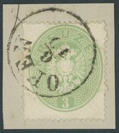 ÖSTERREICH BIS 1867 25 BrfStk, 1863, 3 Kr. Grün, Ungarischer Stempel OFFEN, Kabinettbriefstück - Usati