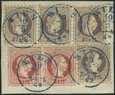 ÖSTERREICH 37I,40Ic BrfStk, 1869, 25 Kr. Dunkellila Im Waagerechten Dreierstreifen Und Einzelmarke Mit Waagerechtem Paar - Used Stamps