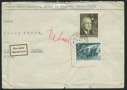 ÖSTERREICH 1074 BRIEF, 1960, 3 S. Weltflüchtlingsjahr Mit Zusatzfrankatur Auf Brief In Die Tschechoslowakei Mit Retourve - Oblitérés