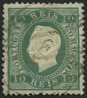 PORTUGAL 47xaB O, 1879, 10 R. Blaugrün, Gewöhnliches Papier, Gezähnt 121/2, Punkthelle Stelle Sonst Pracht, Gepr. Drahn, - Autres & Non Classés