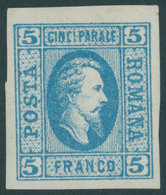 RUMÄNIEN 12y *, 1865, 5 Par. Blau, Senkrecht Gestreiftes Papier, Falzrest, Pracht, Mi. 120.- - Autres & Non Classés
