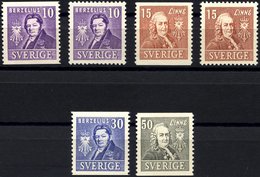 SCHWEDEN 272-75A/B **, 1939, 200 Jahre Akademie Der Wissenschaften, Zweiseitig Und Vierseitig Gezähnt, Prachtsatz (6 Wer - Usati