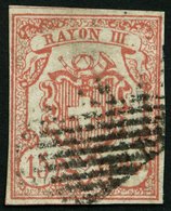SCHWEIZ BUNDESPOST 12 O, 1852, 15 Rp. Rot, Pracht, Gepr. Von Der Weid, Mi. 130.- - Autres & Non Classés