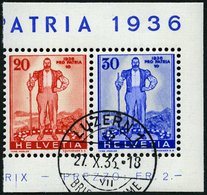 SCHWEIZ BUNDESPOST A295/6 O, 1936, Pro Patria, Prachtpaar, Mi. 133.- - Autres & Non Classés