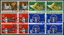 SCHWEIZ BUNDESPOST 607-10 VB O, 1955, Jahresereignisse In Viererblocks Mit Zentrischen Ersttagsstempeln, Prachtsatz - Altri & Non Classificati