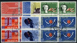 SCHWEIZ BUNDESPOST VB O , 1957/8, Europa, Jahresereignisse, Atomkonferenz (Mi.Nr. 646/7,653-56,662), Je In Viererblocks  - Sonstige & Ohne Zuordnung