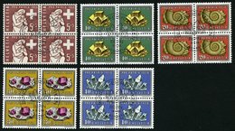 SCHWEIZ BUNDESPOST 657-61 VB O, 1958, Pro Patria In Viererblocks Mit Zentrischen Ersttagsstempeln, Prachtsatz - Sonstige & Ohne Zuordnung