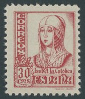 SPANIEN 773II **, 1937, 30 C. Königin Isabella I, Druckvermerk II, Postfrisch, Pracht, Mi. 70.- - Sonstige & Ohne Zuordnung